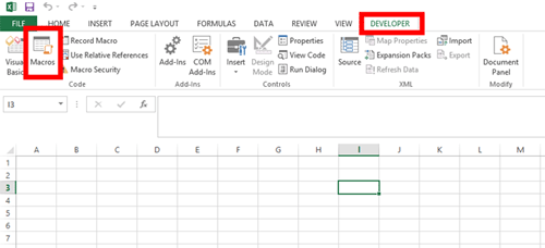 Excel, Developer Tab, Macros Tab